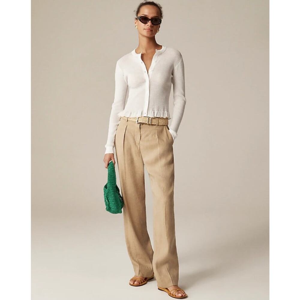 J Crew Portia Herringbone Linen Blend Pants US Women's 14 Tall New - Picture 1 of 7